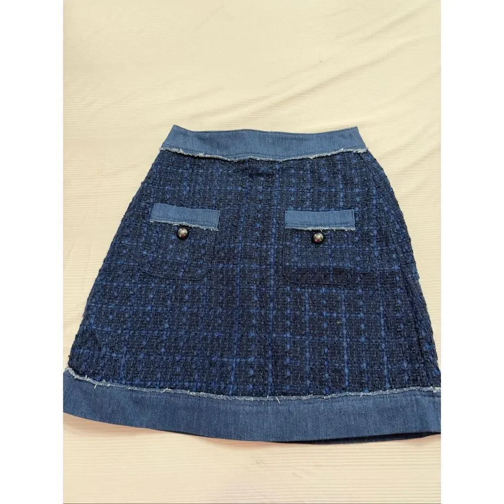 Kate Spade Blue Denim Tweed Mini Skirt Size 0 New